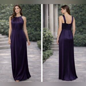 Vintage Y2K Vera Wang Long Formal Maxi Dress 10 Purple Silk Party Cruise Wedding